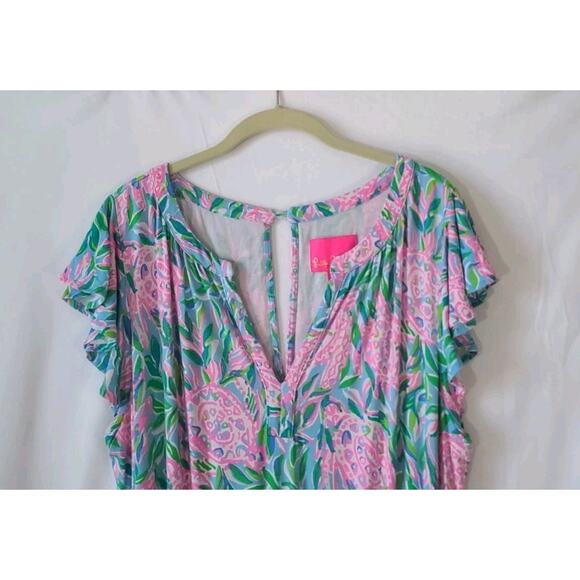 Lilly Pulitzer French Blue Turtely Ravi Short Sleeve Romper Large - Picture 9 of 9